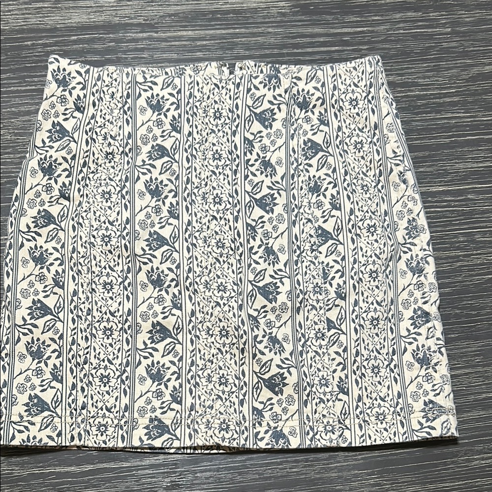 Free People Cream Blue Mini Pencil Skirt Night Out